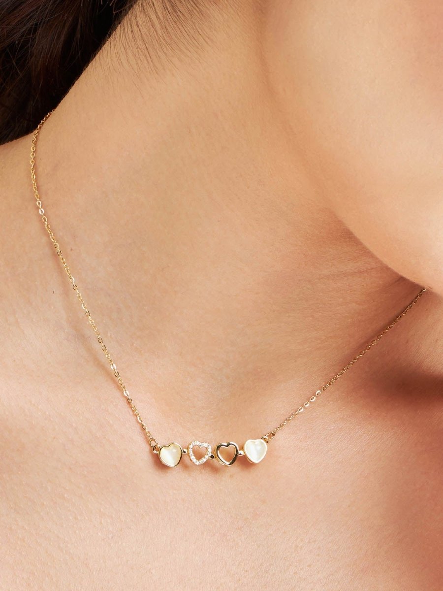 Beruzu - Gold Plated Chain Pendant with Quadruple Heart Design - Beruzu Fashion