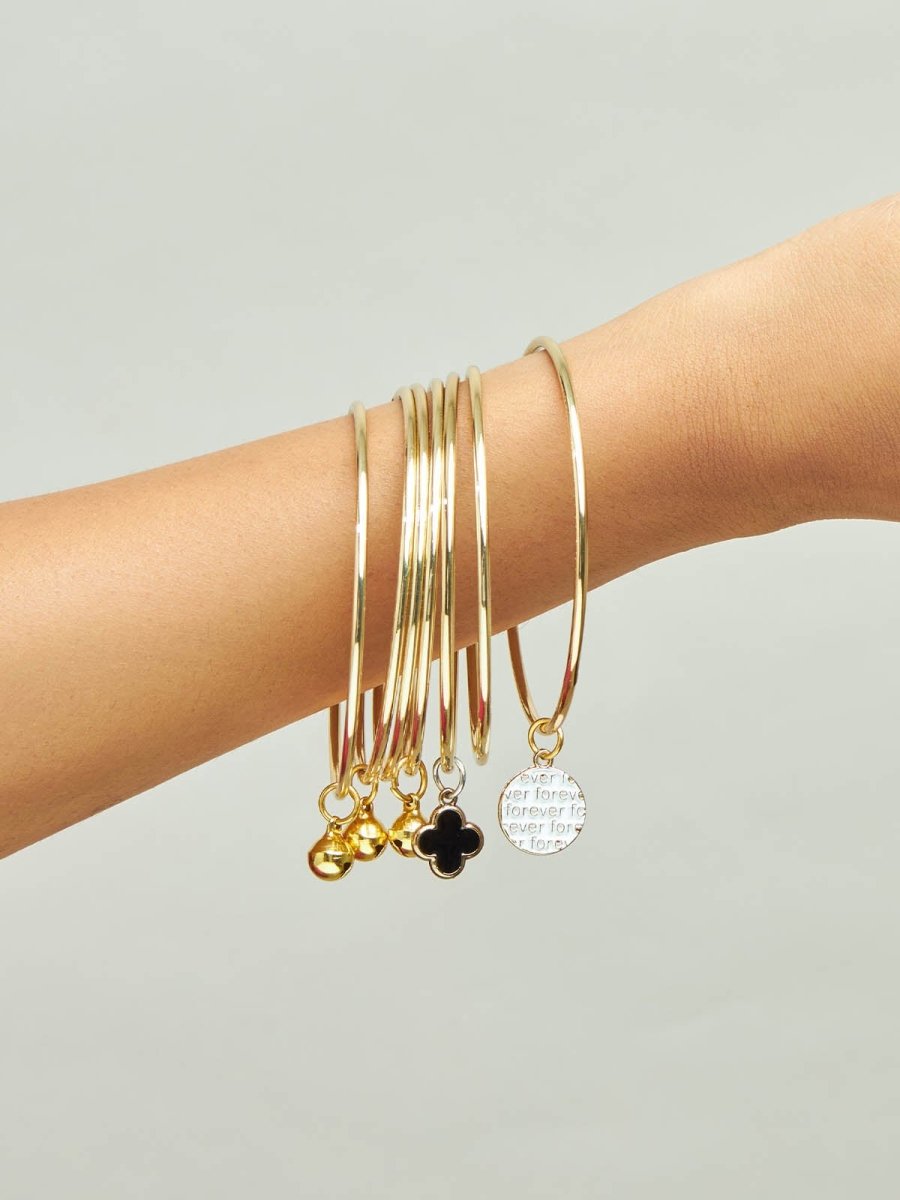 Beruzu - Gold-Plated Charm Bangle Set with Beads and Unique Dollar Charms - Beruzu Fashion