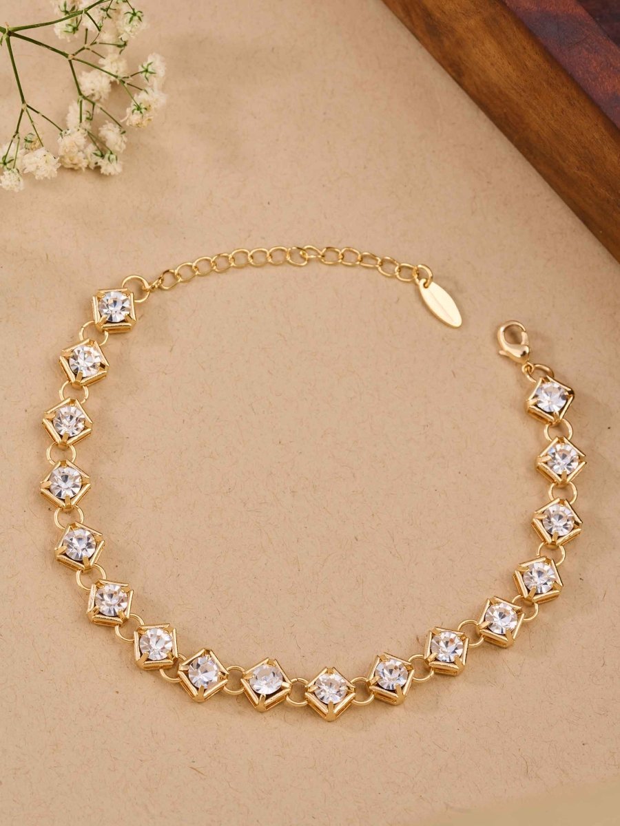 Beruzu Gold-Plated Diamond Link Crystal Bracelet