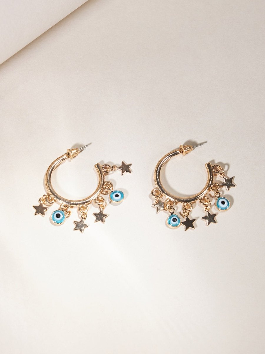 Beruzu - Gold Plated Hoop Earrings with Charm Embellishments