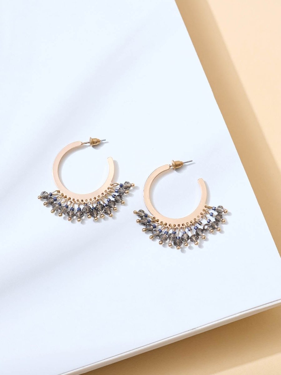 Beruzu - Gold Plated Hoop Earrings with Glossy Black Bead Charms