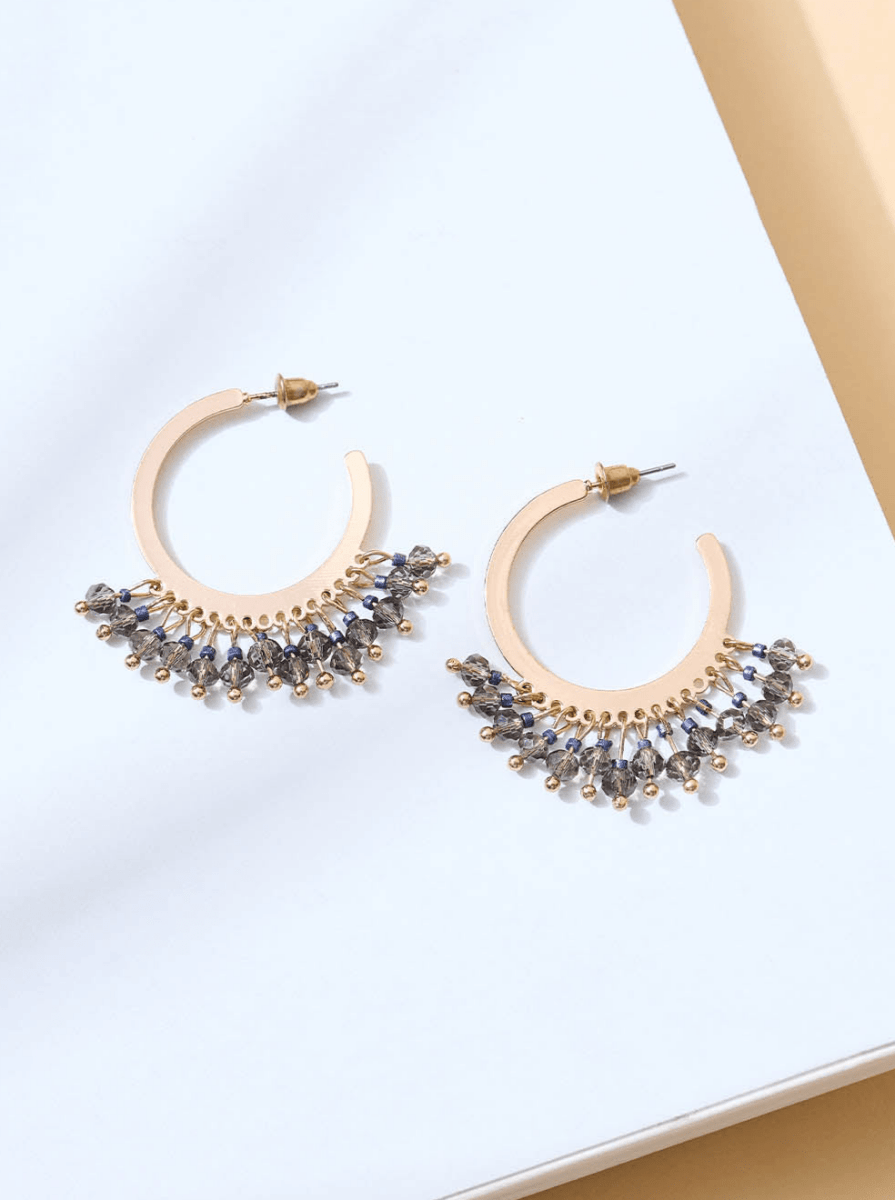 Beruzu - Gold Plated Hoop Earrings with Glossy Black Bead Charms