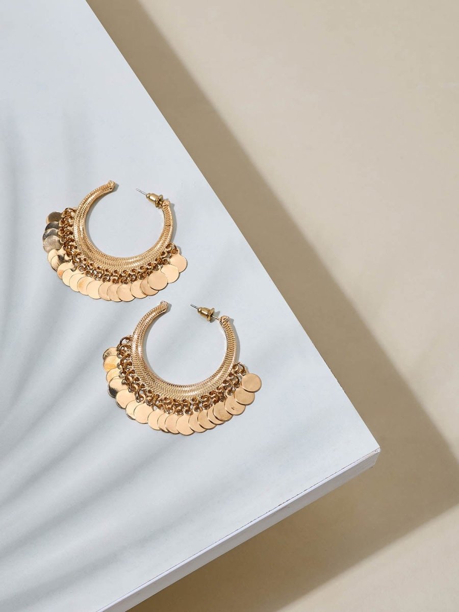 Beruzu - Gold Plated Hoop Earrings with Graduated Design and Circular Plate Charms