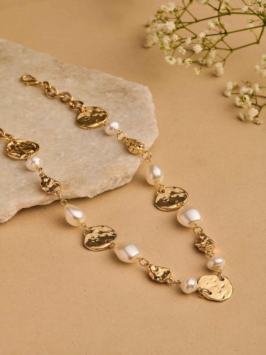 Beruzu Gold-Plated Irregular Pearl and Disc Necklace