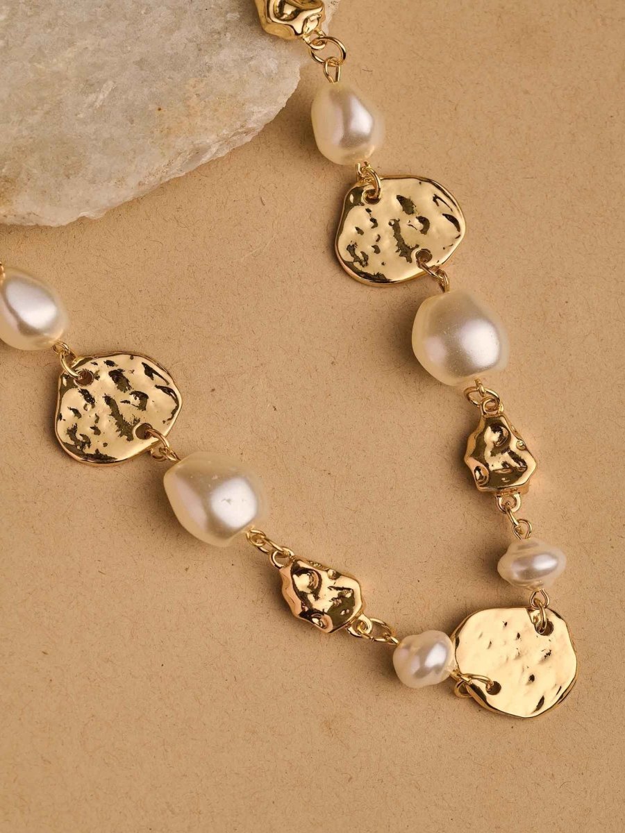 Beruzu Gold-Plated Irregular Pearl and Disc Necklace