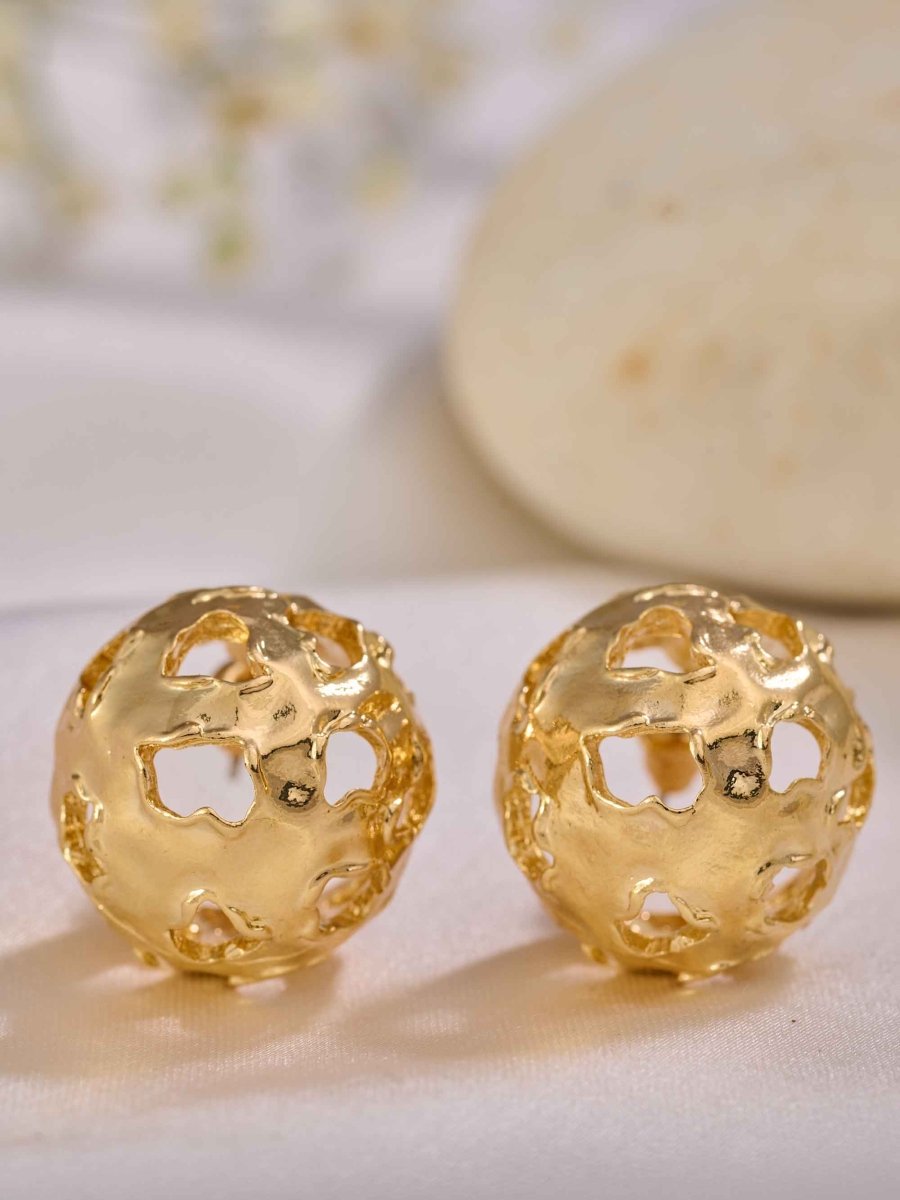 Beruzu Gold Sculpted Sphere Statement Earrings - Beruzu