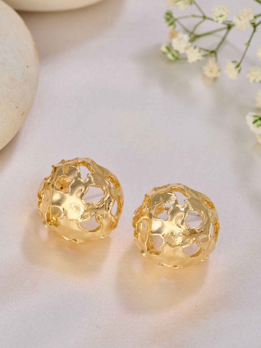 Beruzu Gold Sculpted Sphere Statement Earrings - Beruzu