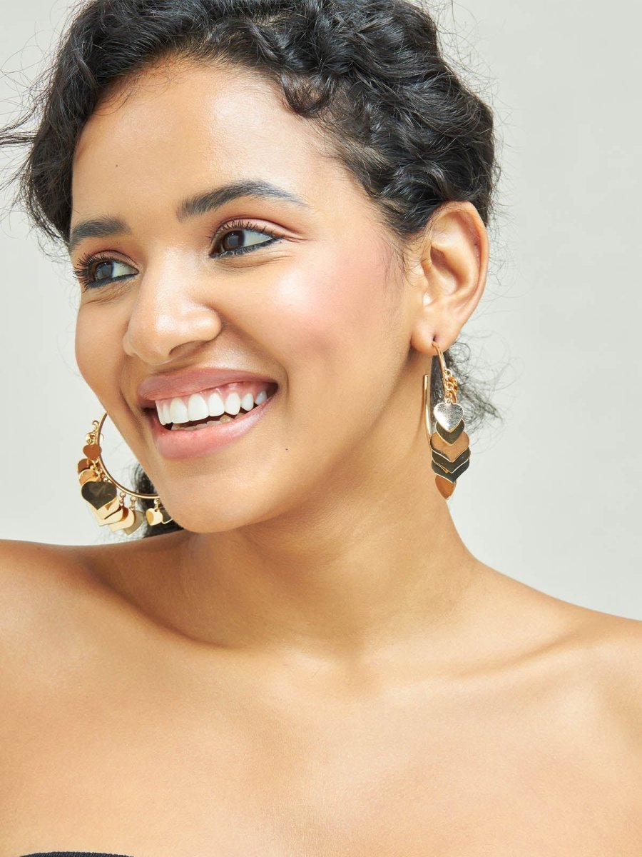 Beruzu - Heartfelt Charm Hoop Earrings in Silver and Gold - Beruzu Fashion