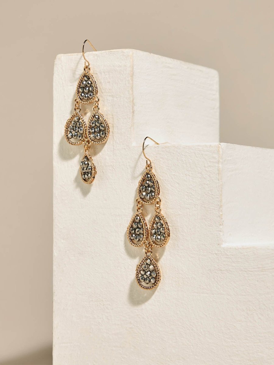 Beruzu - Indo-Western Cascading Water Drop Earrings with Twisted Gold Wires and Beads in Black or Red