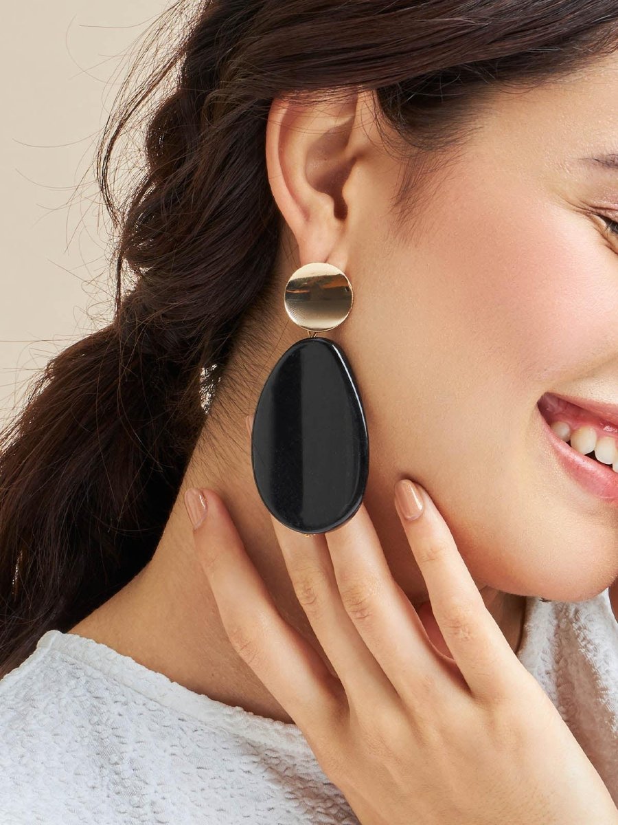 Beruzu - Indo-Western Chic Earrings with Oval Acrylic Detail in Black and White - Beruzu Fashion