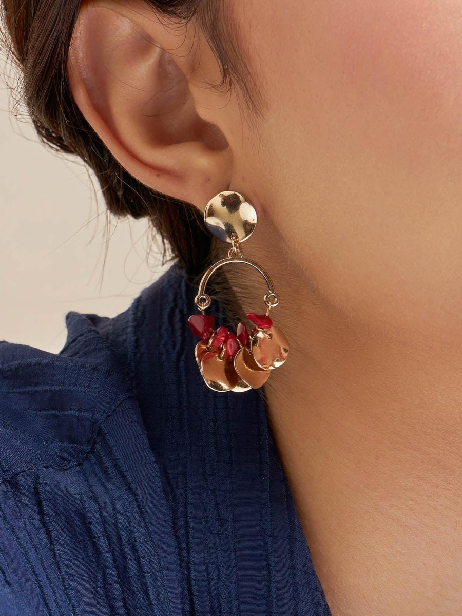 Beruzu - Indo-Western Crystal Bead Charm Earrings in Gold with White and Red Options - Beruzu Fashion