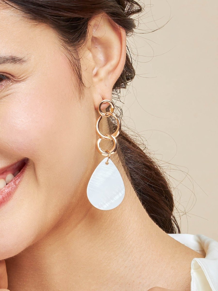 Beruzu - Indo-Western Gold Hoop Earrings with Marble-Inspired Acrylic Drop - Beruzu Fashion