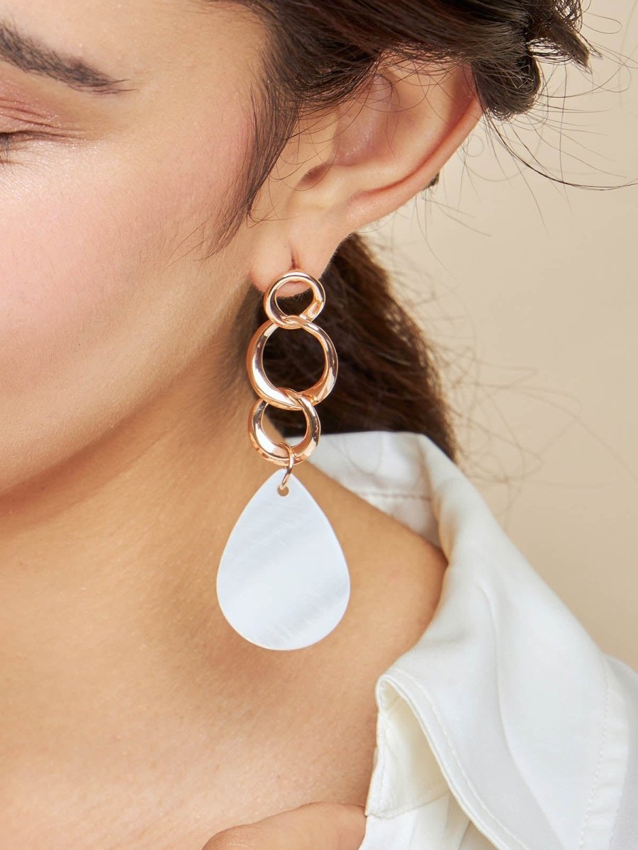 Beruzu - Indo-Western Gold Hoop Earrings with Marble-Inspired Acrylic Drop - Beruzu Fashion