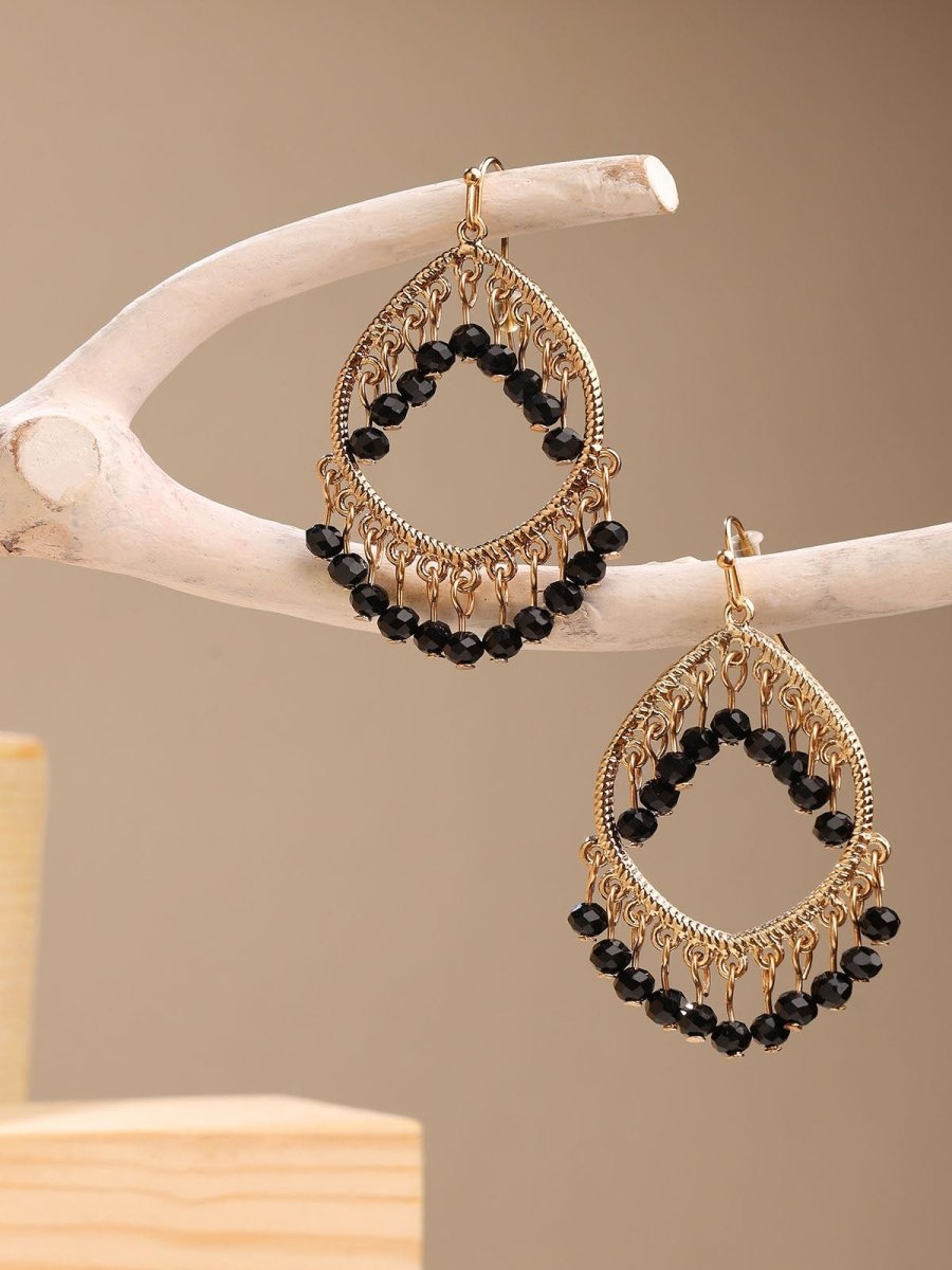 Beruzu - Indo-Western Water Drop Beaded Earrings in Gold with Black or Red Accents