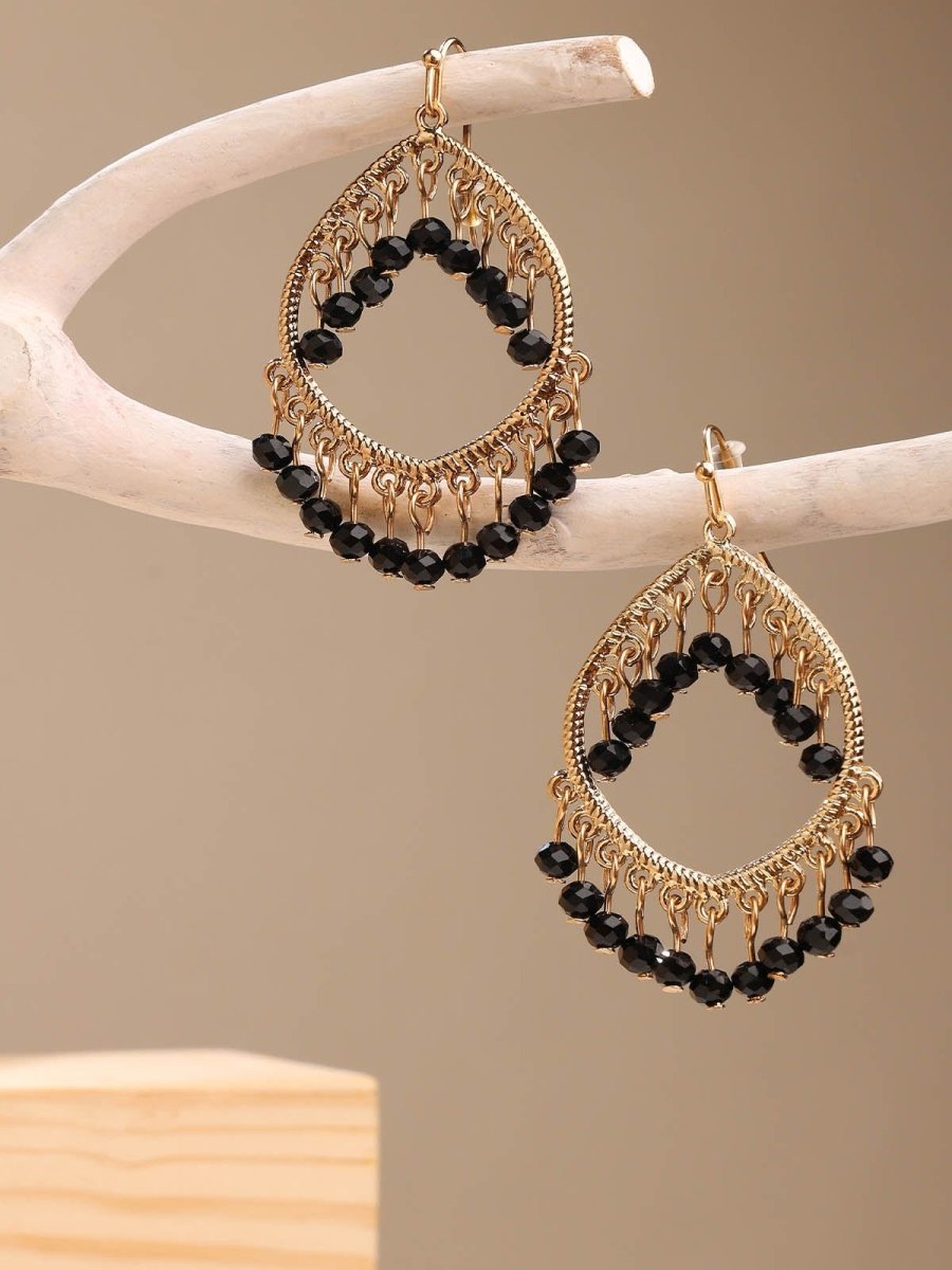 Beruzu - Indo-Western Water Drop Beaded Earrings in Gold with Black or Red Accents