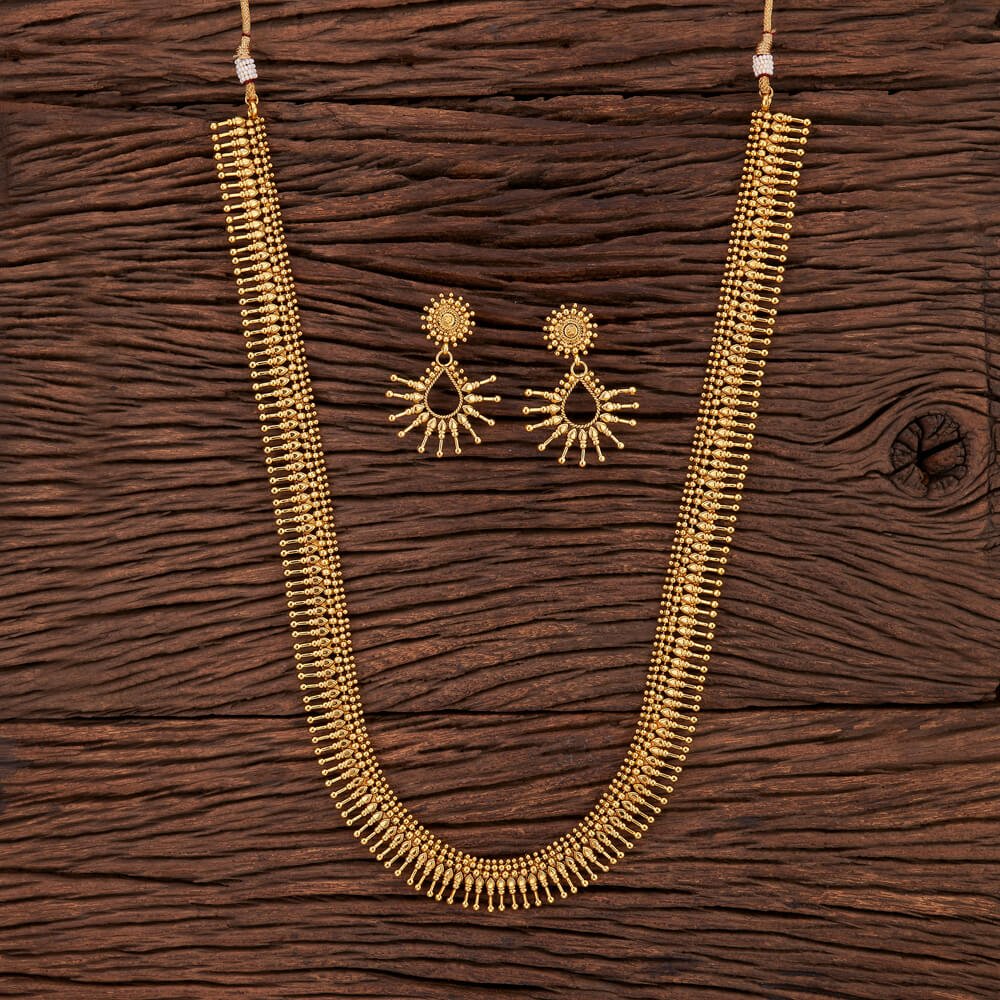 Beruzu - Intricate Gold - Plated Multi - Row Beaded Necklace Set with Radiant Sunburst Earrings - Beruzu