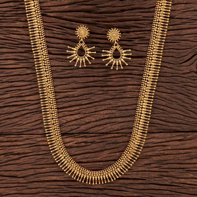 Beruzu - Intricate Gold - Plated Multi - Row Beaded Necklace Set with Radiant Sunburst Earrings - Beruzu