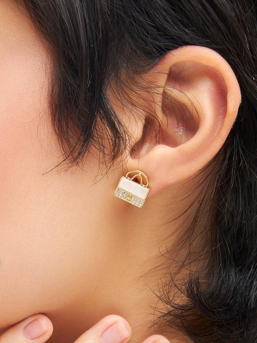 Beruzu - Korean Chic Gold Finish Mini Handbag Stud Earrings with Enamel and Crystal Details - Beruzu Fashion