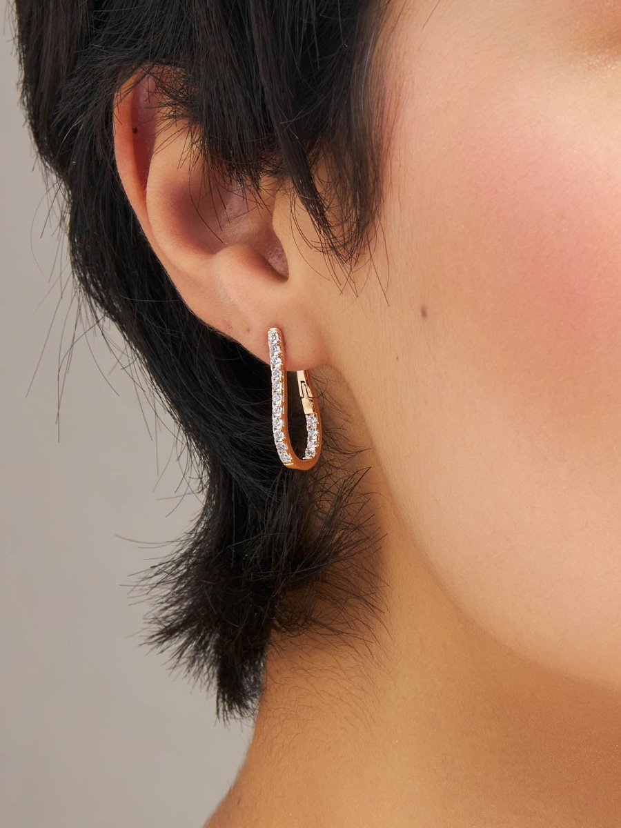 Beruzu - Korean-Inspired Gold Plated Curved Handle Earrings with Crystal Accents