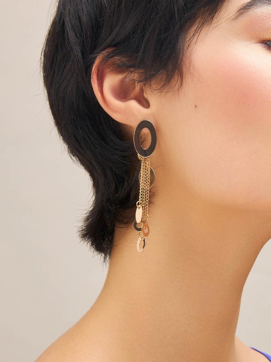 Beruzu - Modern Gold Oval Chain Earrings with Diverse Charm Accents - Beruzu Fashion