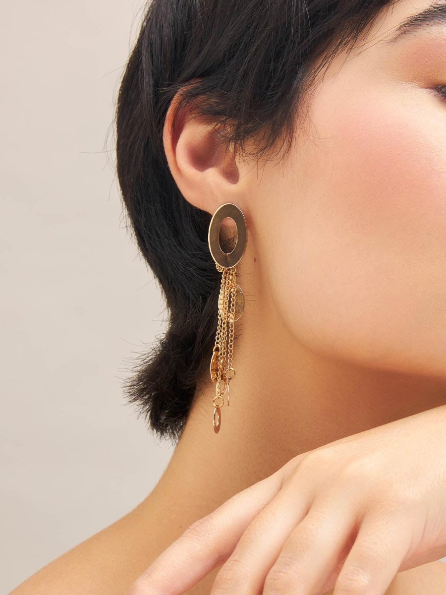 Beruzu - Modern Gold Oval Chain Earrings with Diverse Charm Accents - Beruzu Fashion