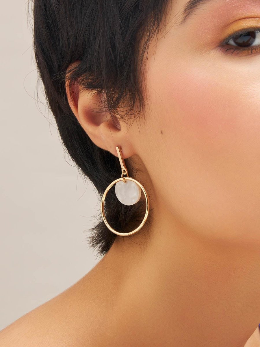 Beruzu - Modern Indo-Western Large Hoop Earrings with White Marble Acrylic Stone - Beruzu Fashion