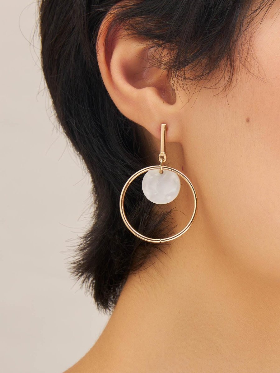 Beruzu - Modern Indo-Western Large Hoop Earrings with White Marble Acrylic Stone - Beruzu Fashion