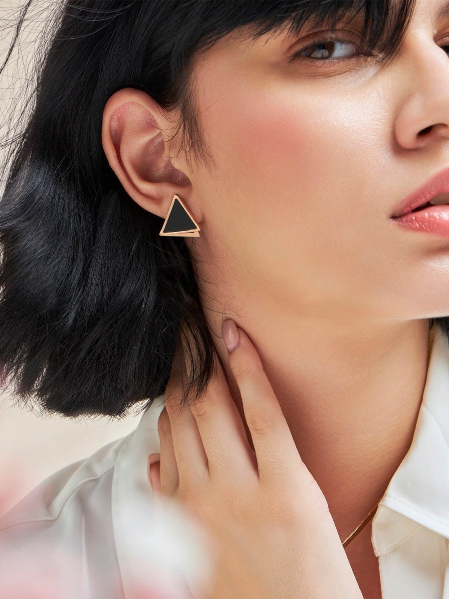 Beruzu - Modern Layered Triangle Stud Earrings in Gold Finish - Beruzu Fashion