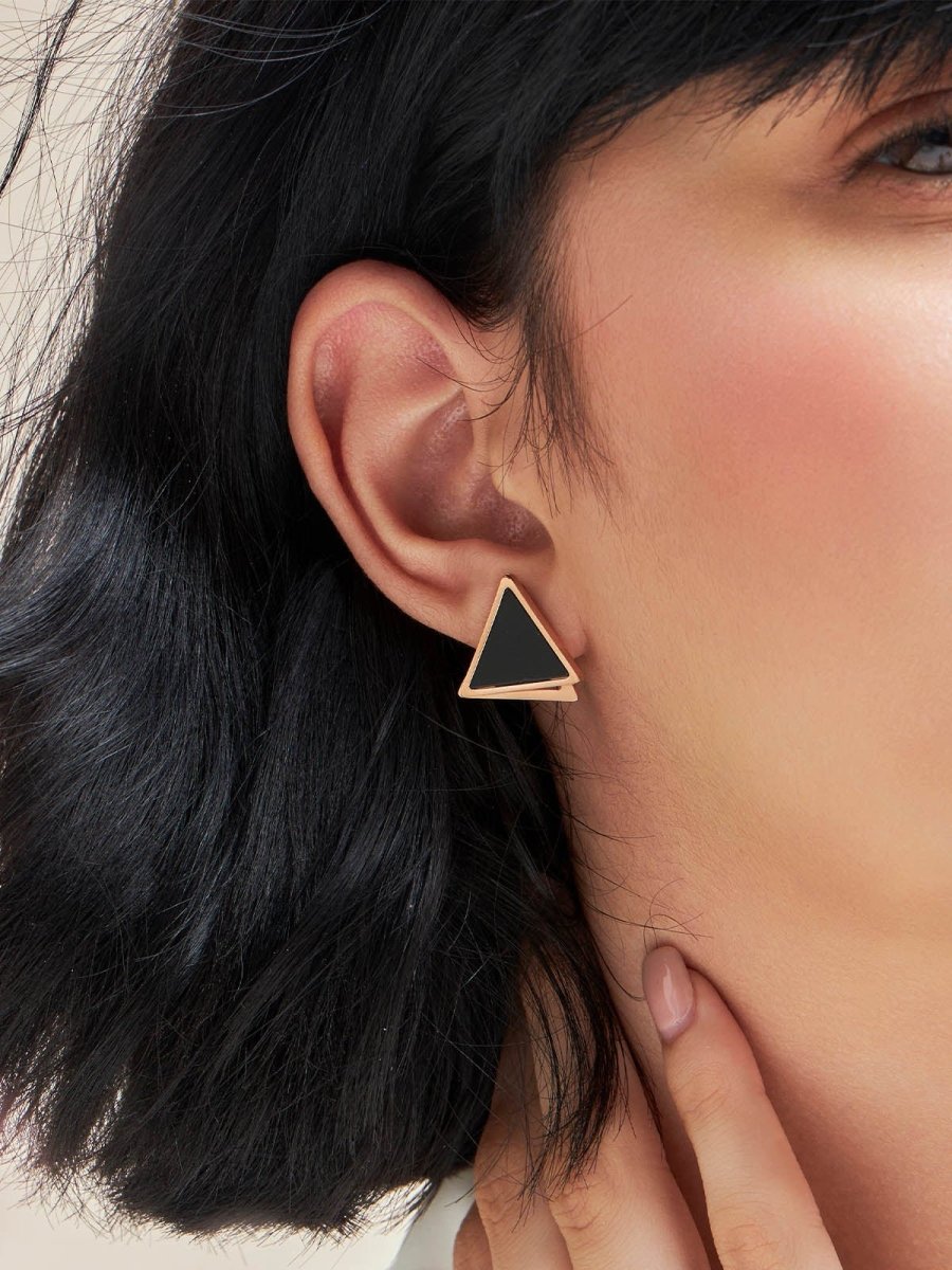 Beruzu - Modern Layered Triangle Stud Earrings in Gold Finish - Beruzu Fashion