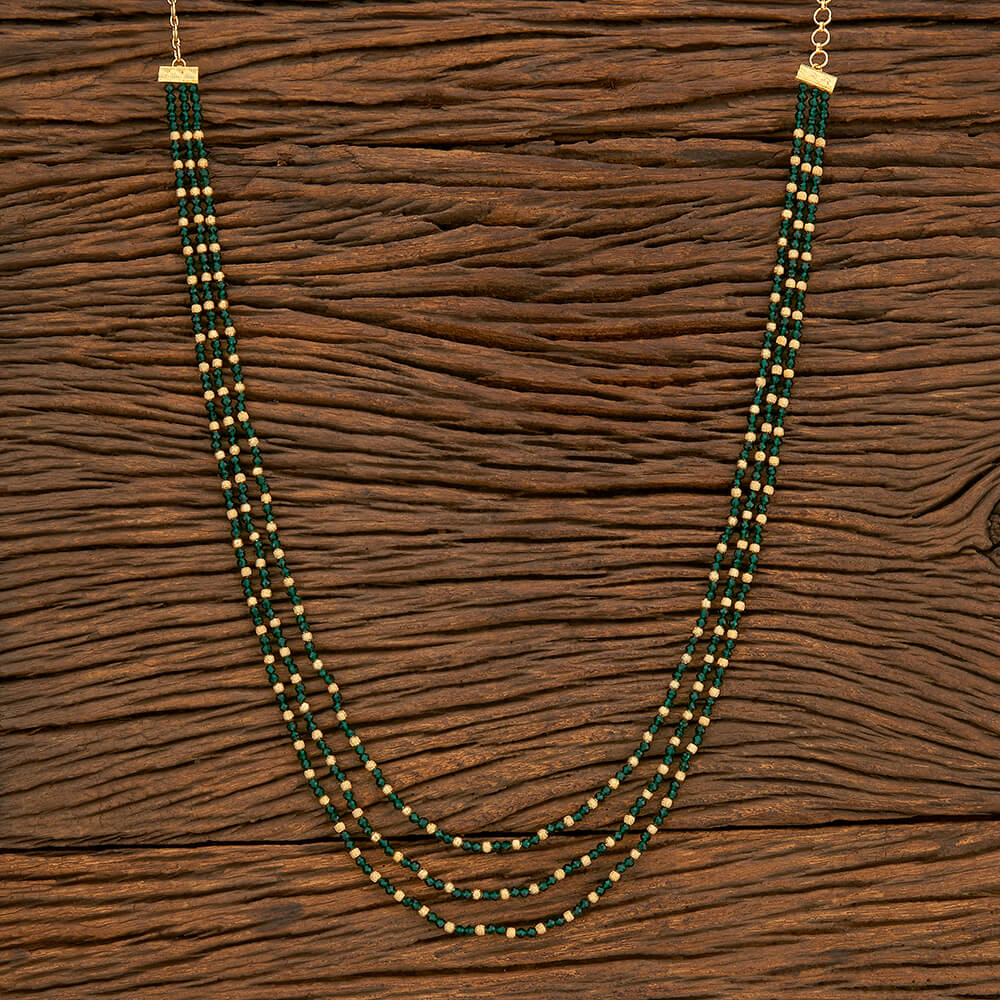 Beruzu - Multi - Layered Green Beaded Necklace with Gold - Toned Accents for Minimalist Elegance - Beruzu