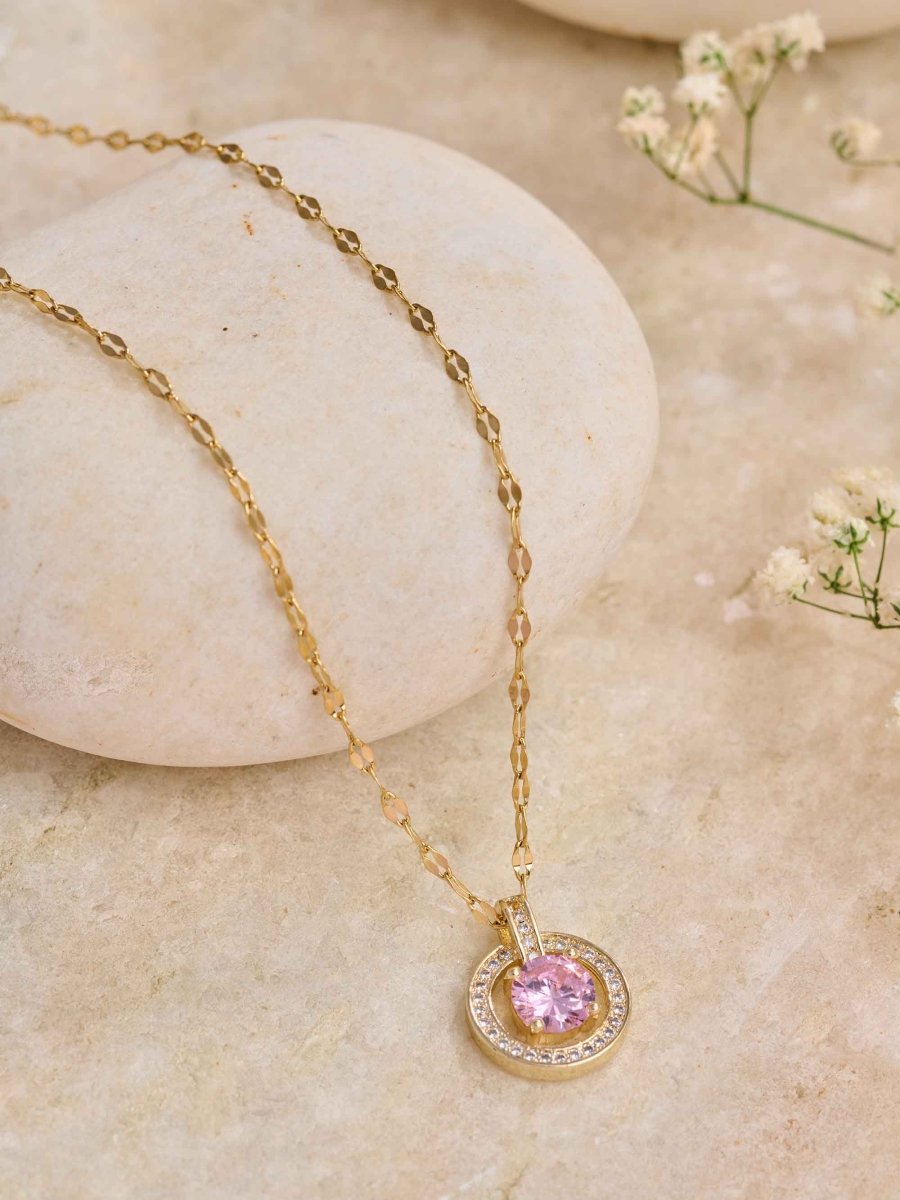 Beruzu Pendant Chain with Pink Crystal Pave Accent