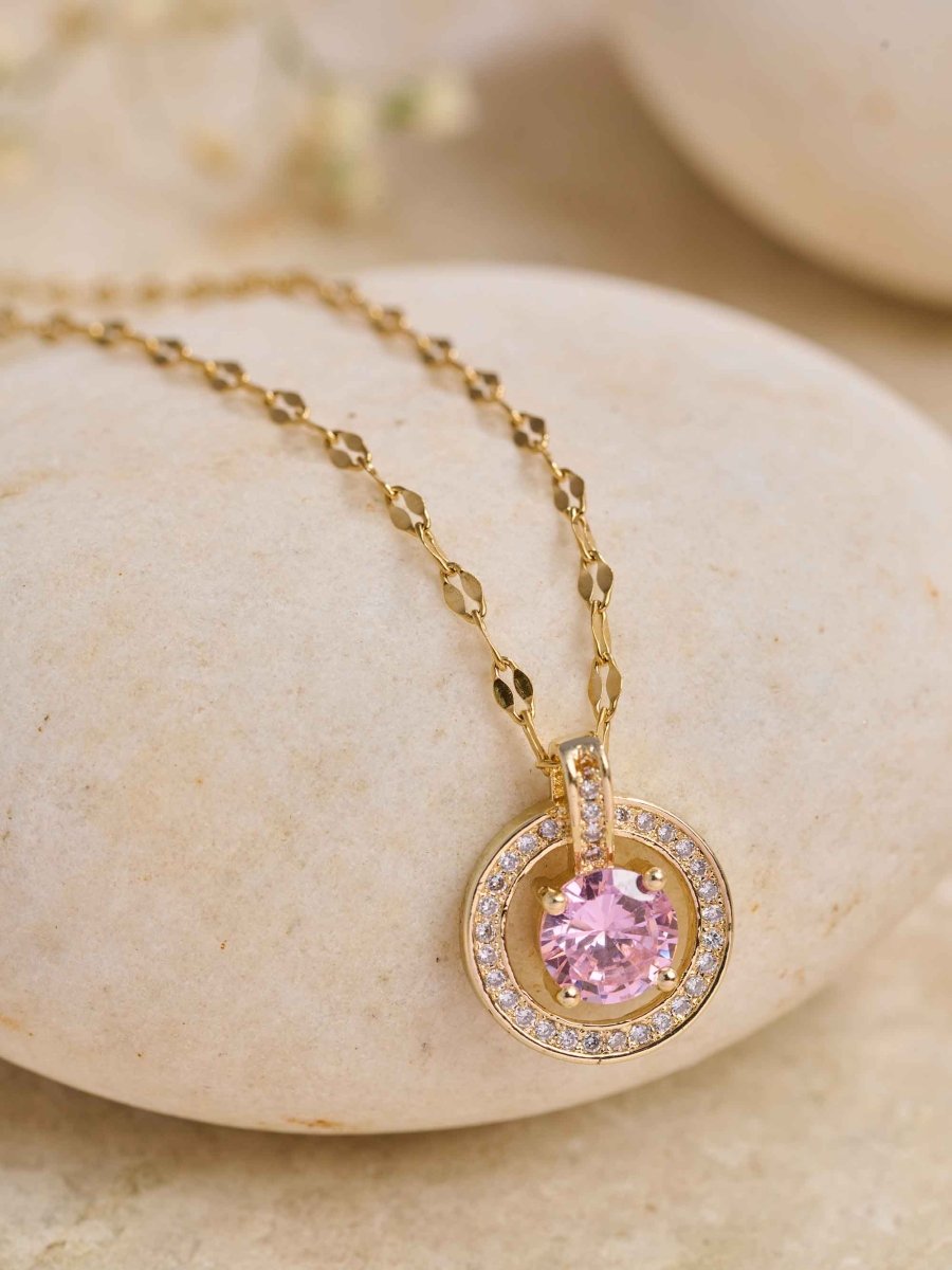 Beruzu Pendant Chain with Pink Crystal Pave Accent