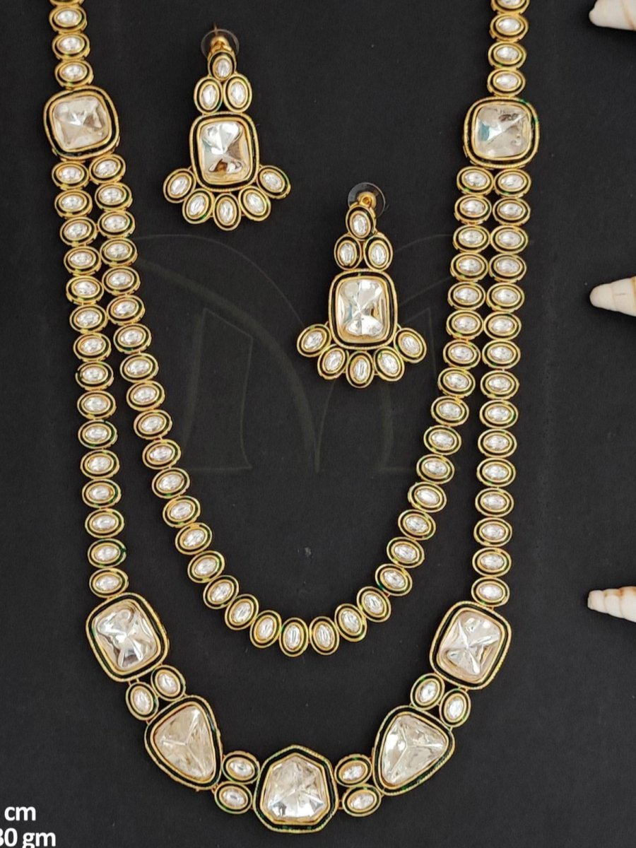 Beruzu - Premium Gold Long 2 Layer Kundan Necklace Set - Beruzu