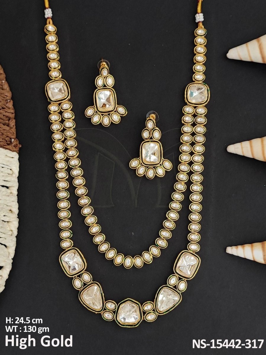 Beruzu - Premium Gold Long 2 Layer Kundan Necklace Set - Beruzu