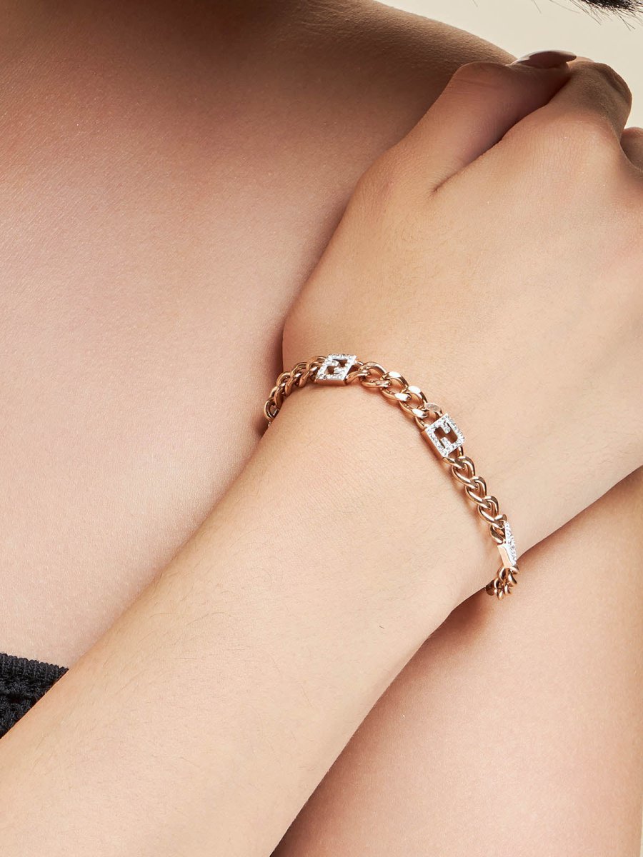 Beruzu - Rose Gold Plated Bracelet with Crystal-Studded Square Links - Beruzu Fashion