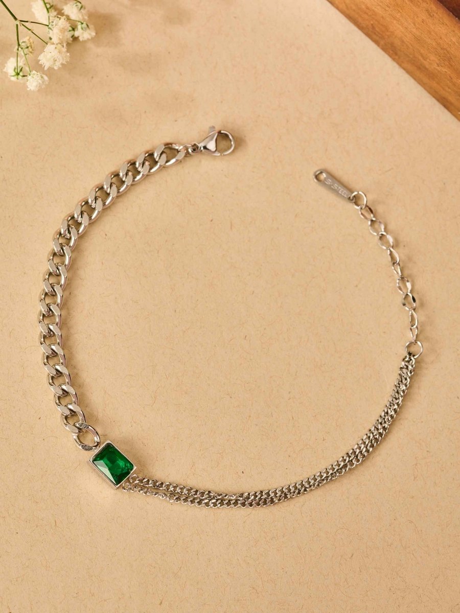 Beruzu Silver Bracelet with Green Gemstone Accent - Beruzu