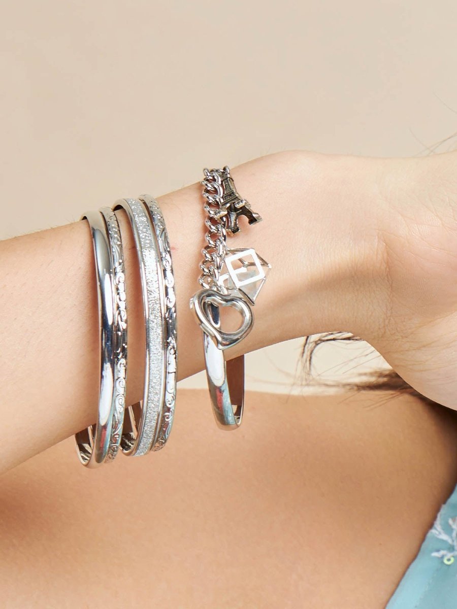 Beruzu - Silver Elegance Bangle Collection with Diverse Charms and Sparkling Crystals - Beruzu Fashion