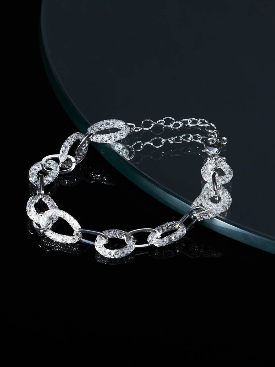 Beruzu - Silver Finish Bracelet with Alternating Mesh and Metal Loops