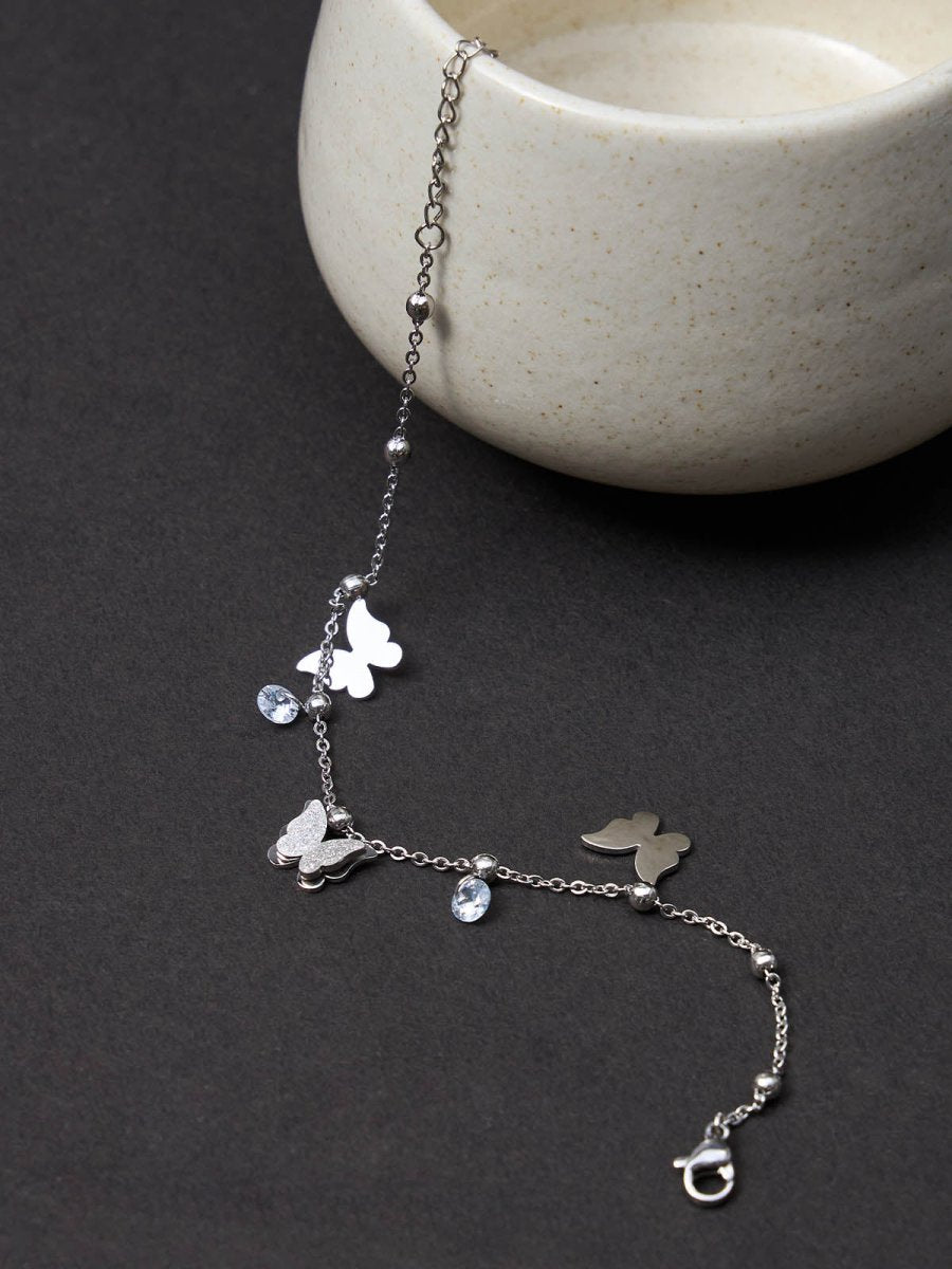 Beruzu - Silver Finish Bracelet with Butterfly Charms