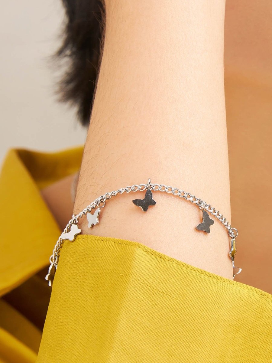 Beruzu - Silver Finish Bracelet with Butterfly Charms - Beruzu Fashion