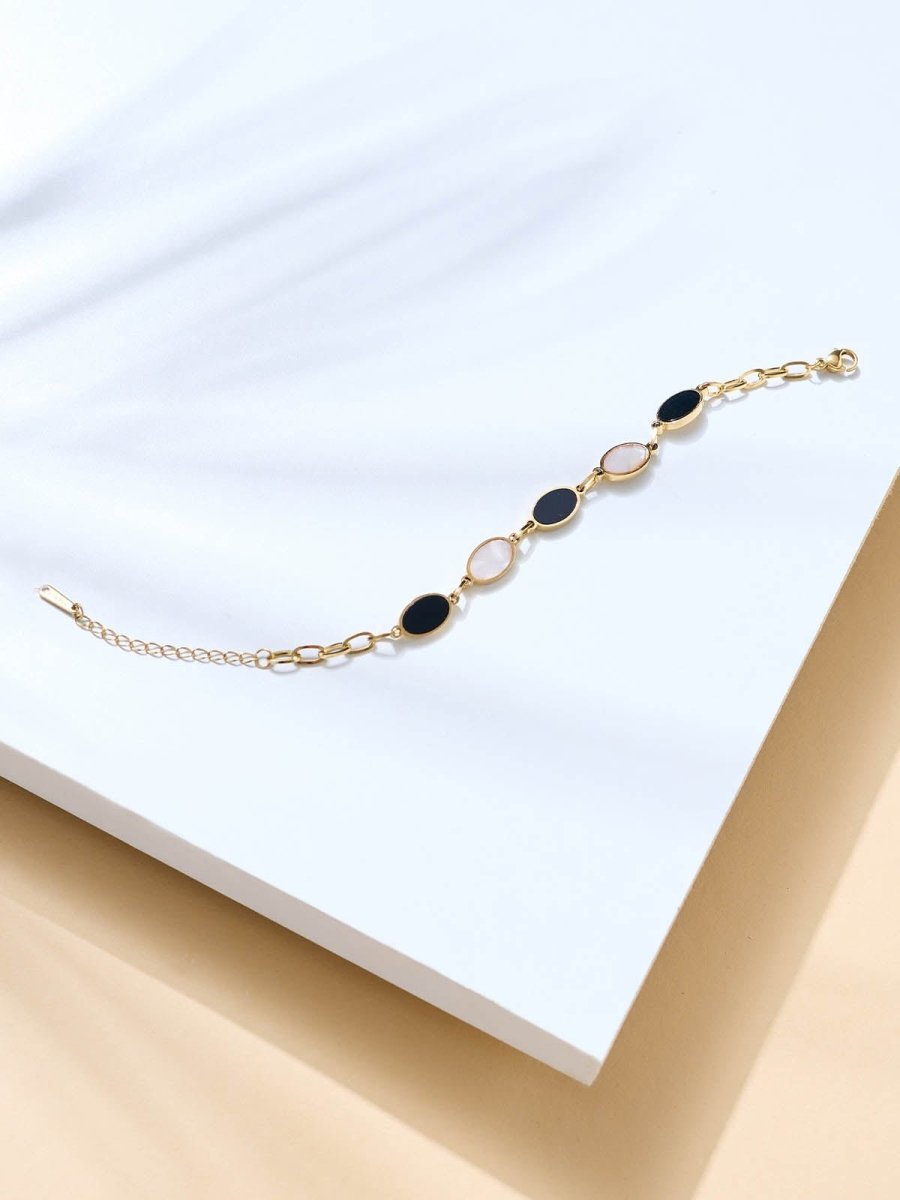 Beruzu - Silver Finish Bracelet with Enamel-Inlaid Oval Links