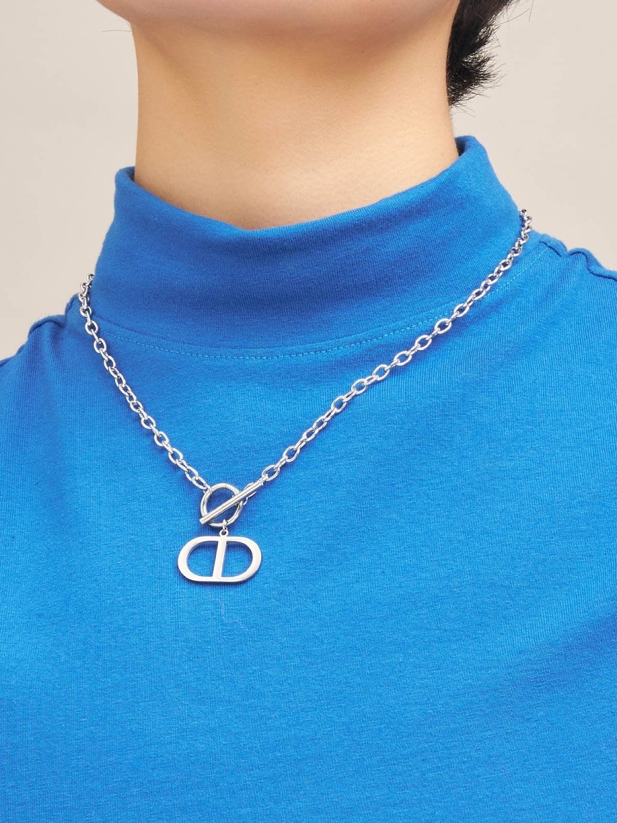 Beruzu - Silver Link Chain Necklace with Unique Dual Symbol Pendant