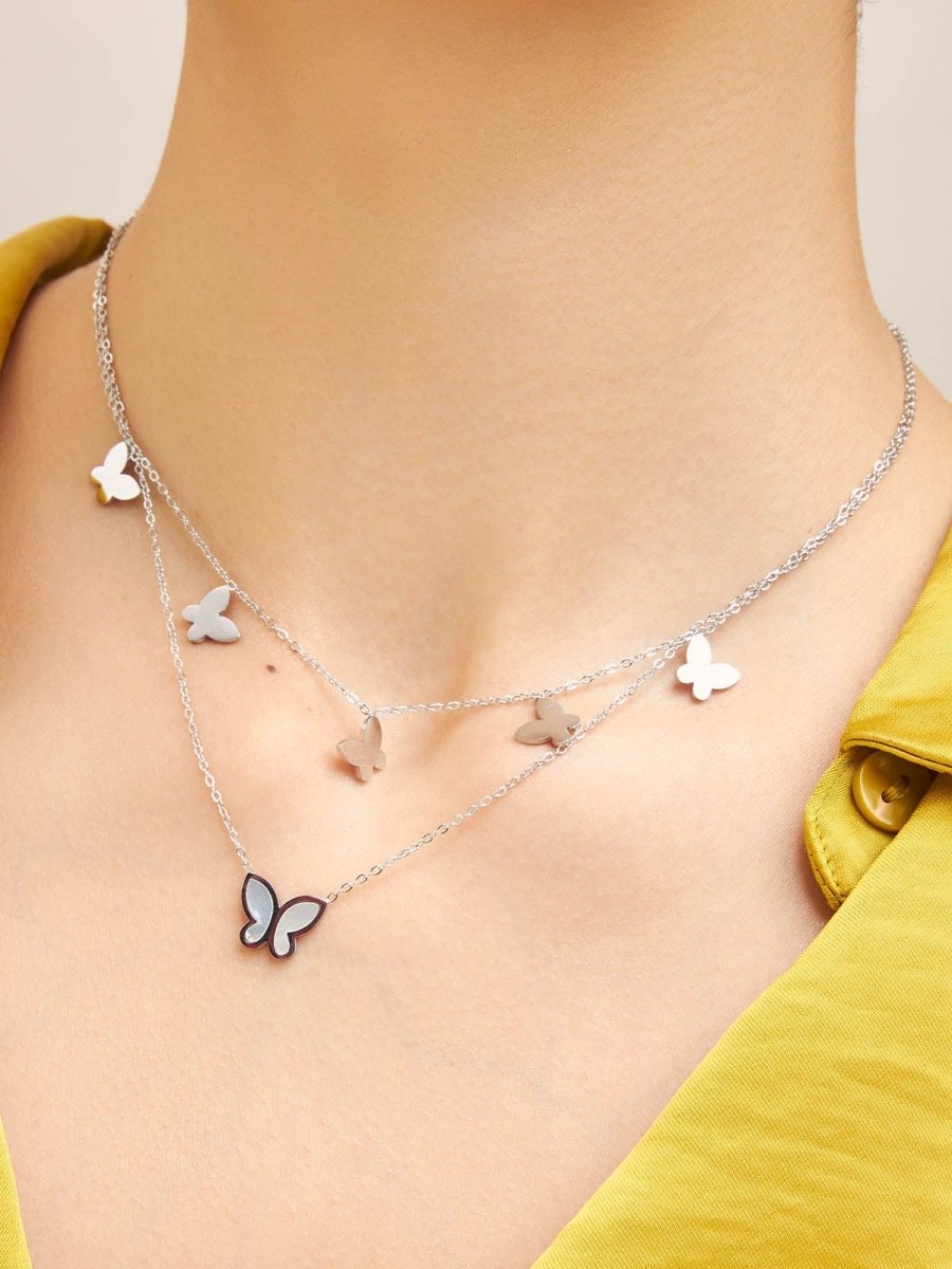 Beruzu - Silver Plated Anti-Tarnish Butterfly Charm Necklace