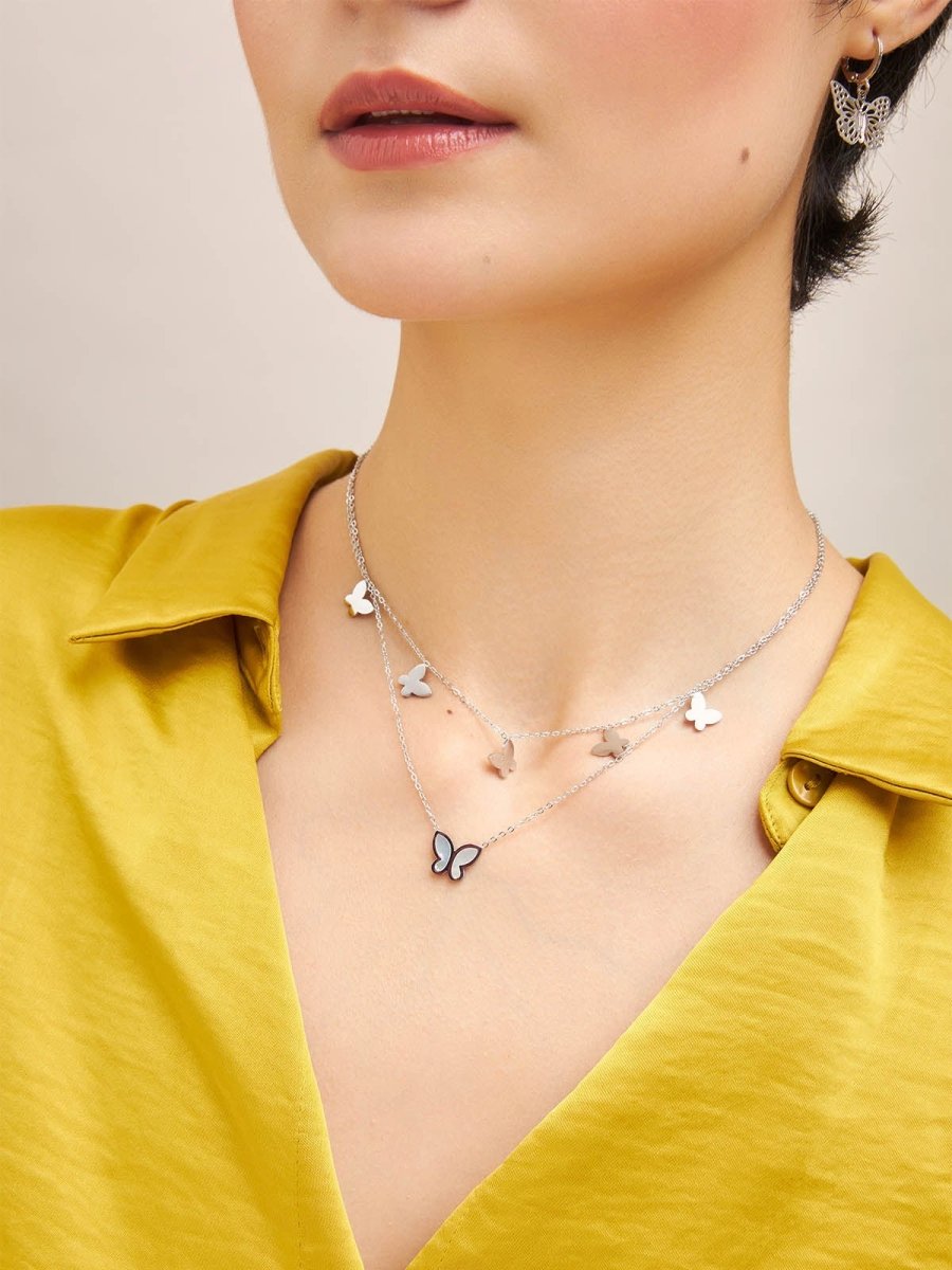 Beruzu - Silver Plated Anti-Tarnish Butterfly Charm Necklace