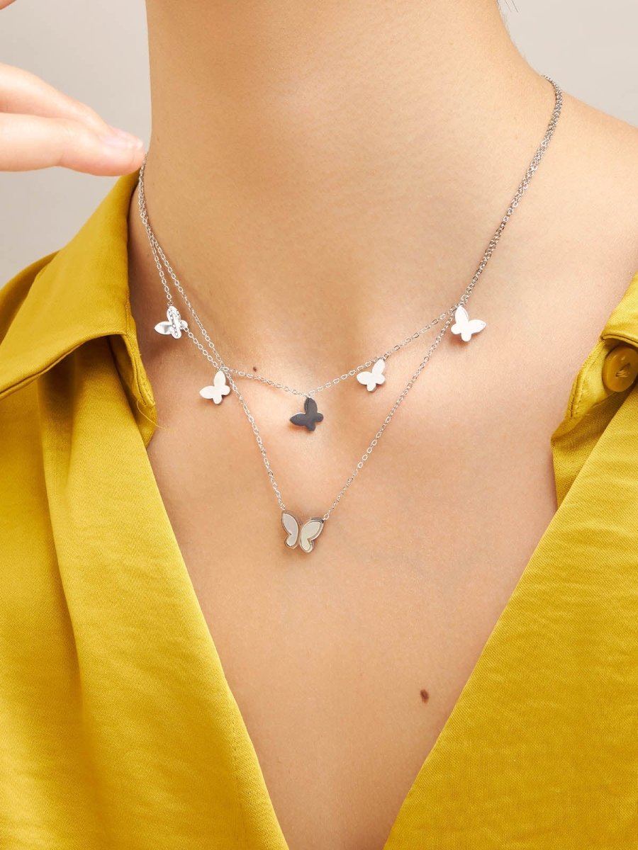 Beruzu - Silver Plated Anti-Tarnish Butterfly Charm Necklace