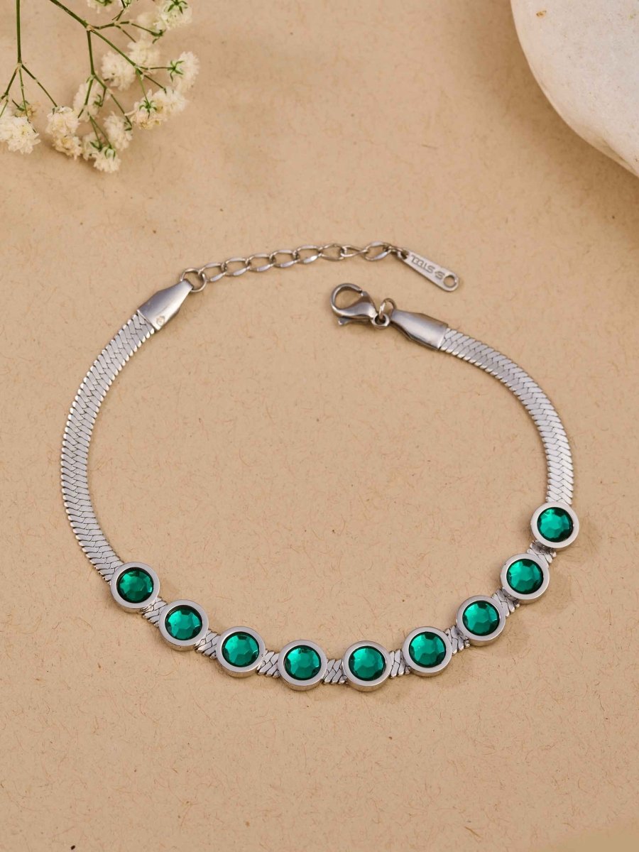 Beruzu Silver - Plated Bracelet Emerald Green Crystal Accents - Beruzu