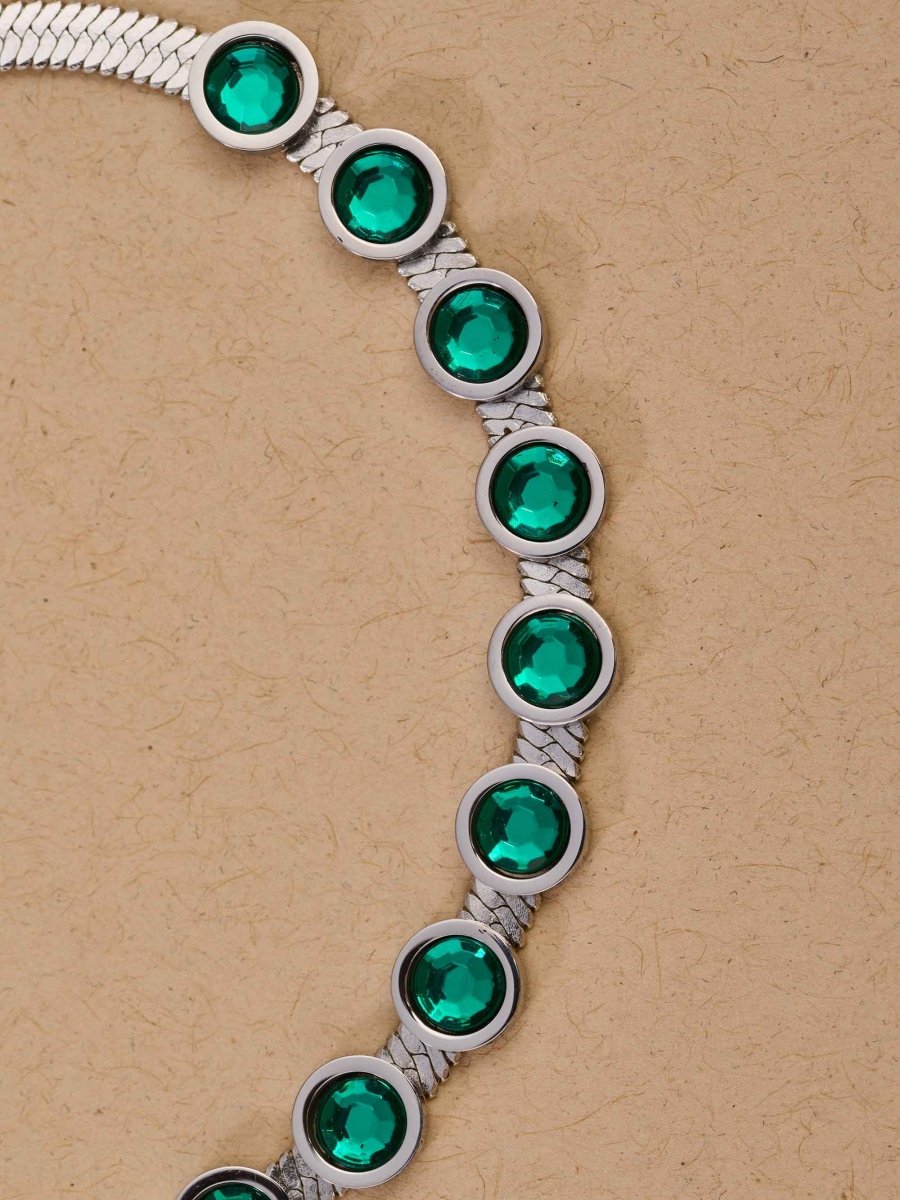 Beruzu Silver - Plated Bracelet Emerald Green Crystal Accents - Beruzu