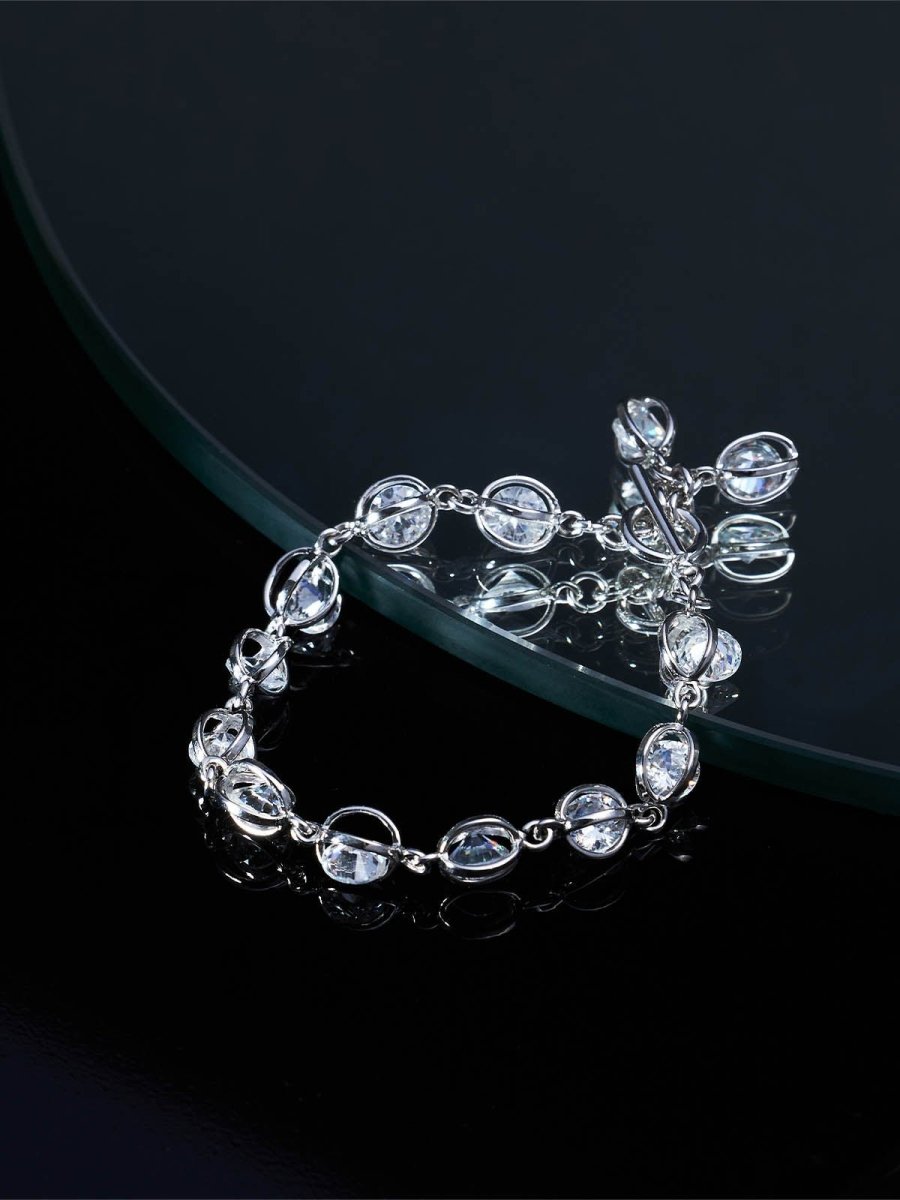 Beruzu - Silver Plated Oval Loop Bracelet with Embedded Stone Accents