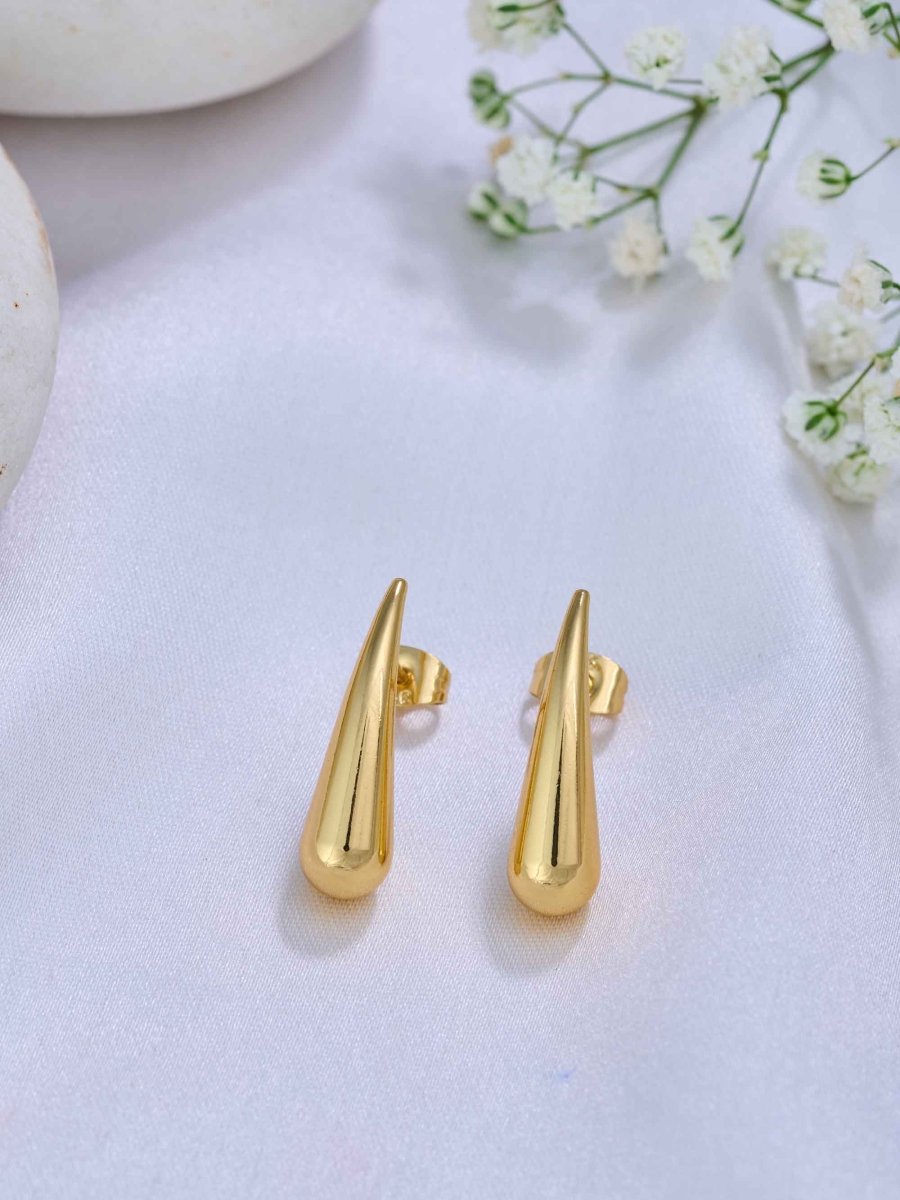 Beruzu Sleek Gold Teardrop Stud Earrings - Beruzu