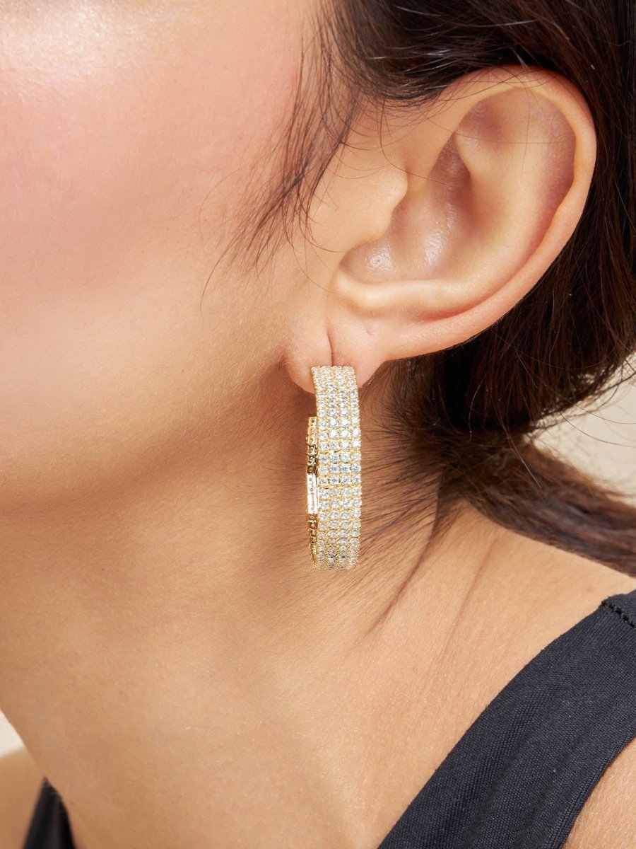 Beruzu - Sparkling Crystal Line Hoop Earrings in Silver and Gold Finish - Beruzu Fashion